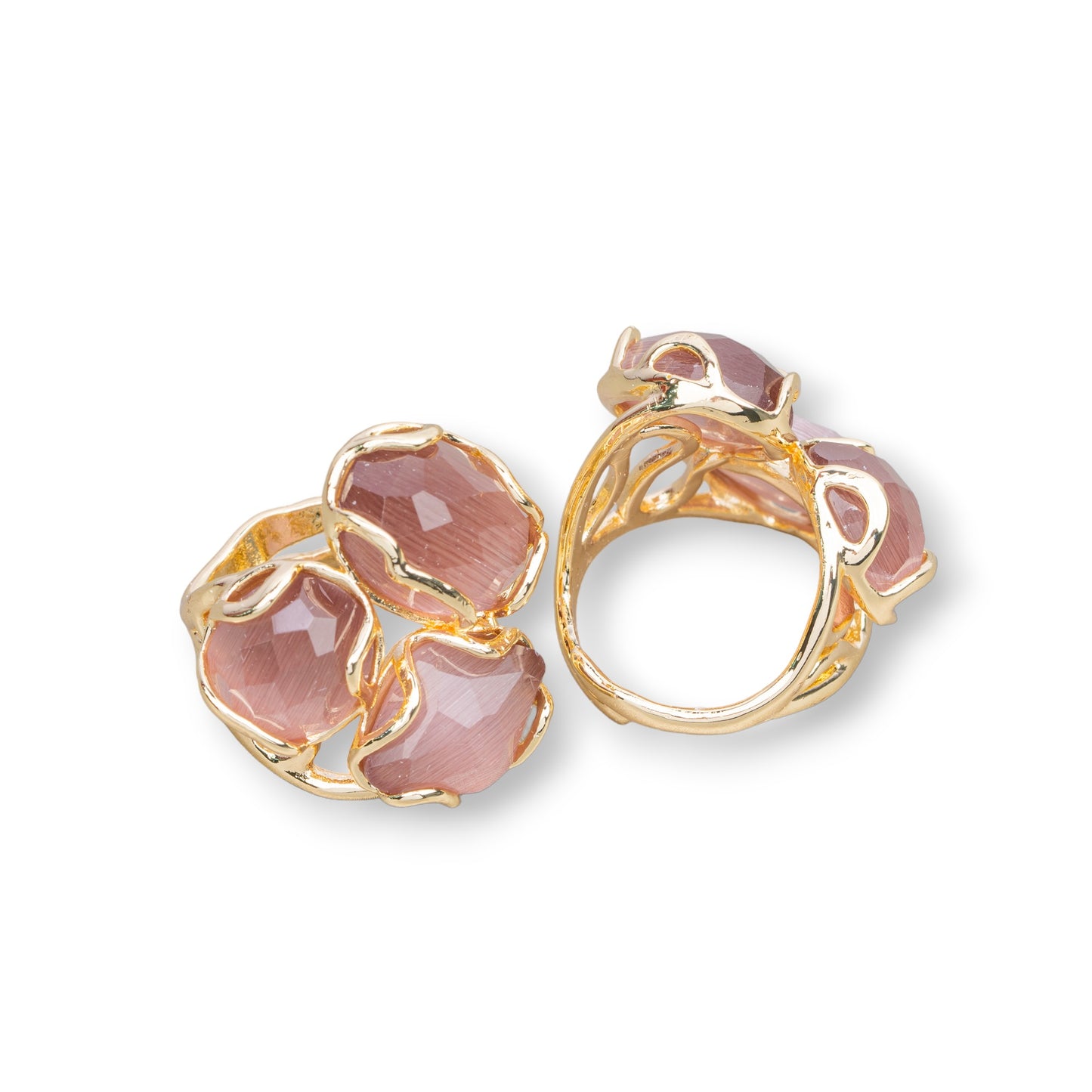 Anello AURORA in Bronzo con Occhio di Gatto – Eleganza Regolabile in Dorato Cipria