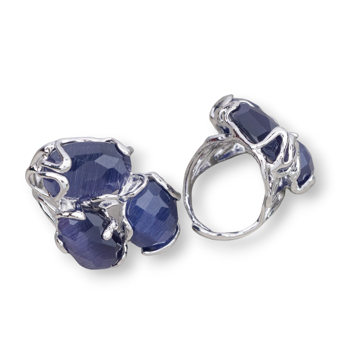 Anello Aurora in Bronzo con Occhio di Gatto – Eleganza Regolabile Blu Scuro