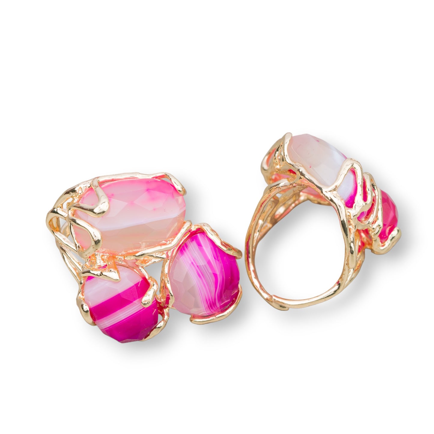 Aurora Ring in Bronze with Fuchsia Striped Agate – Adjustable Elegance