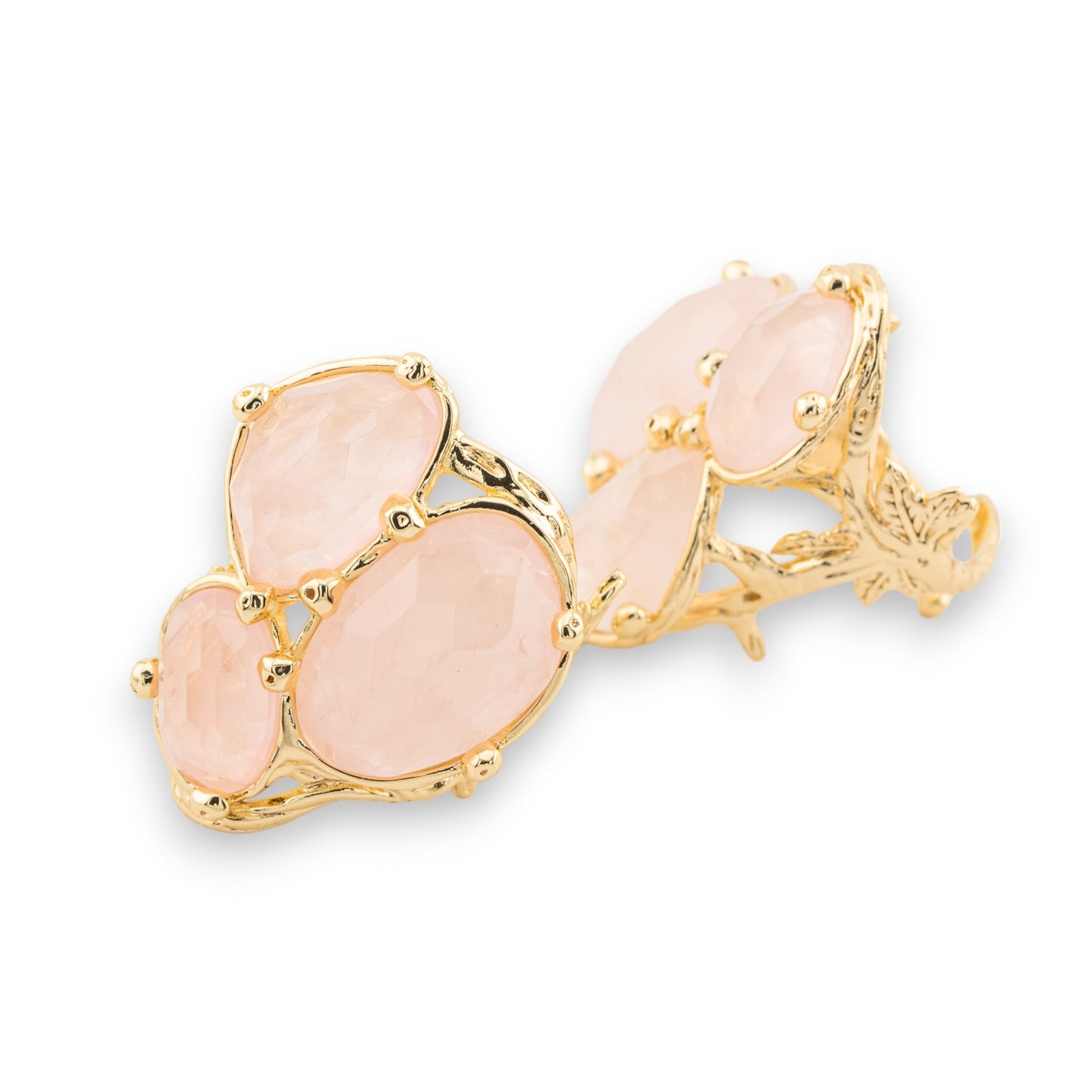 AURORA Ring in Gilded Bronze with 3 Natural Stones - Adjustable Floral Elegance