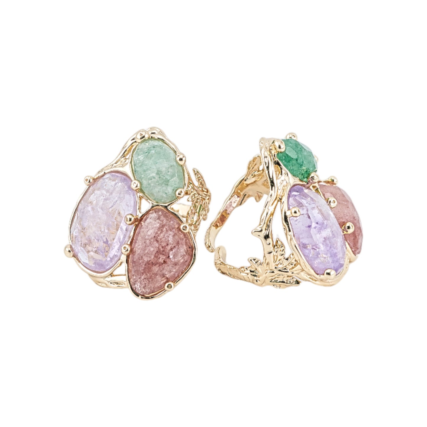 Anello Aurora in Bronzo con Pietre Naturali: Eleganza Floreale in Oro e Colori Vibranti