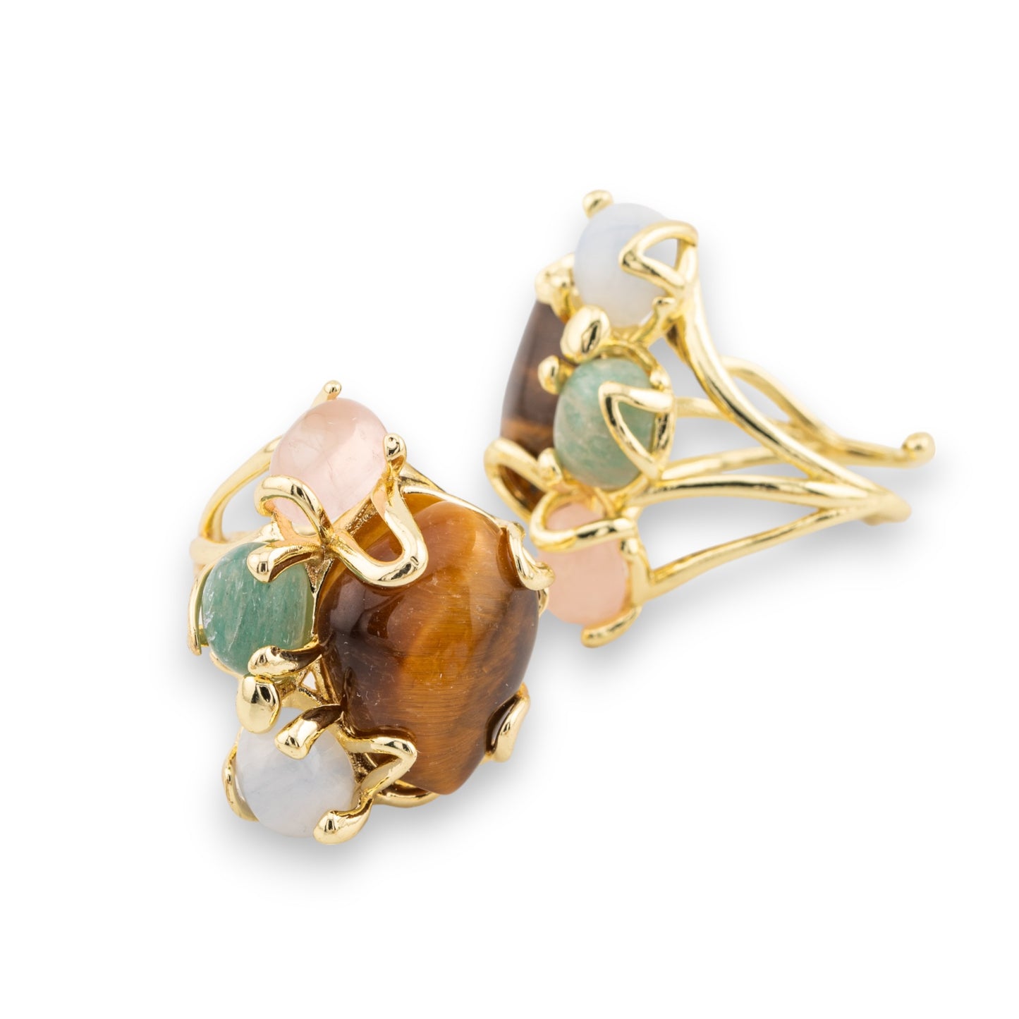 Anello Aurora in Bronzo con Pietre Naturali - Eleganza Regolabile con Occhio di Tigre