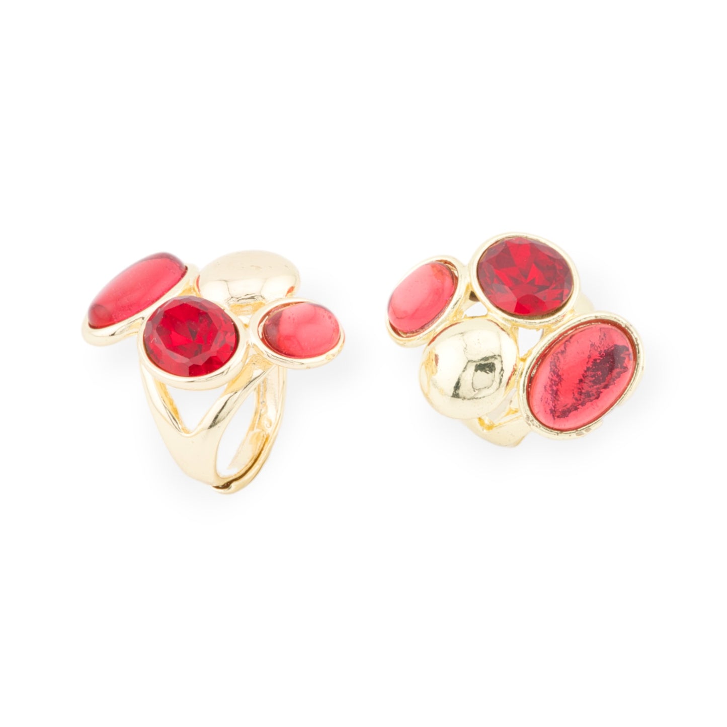 Cat's Eye Bronze Ring with CZ Crystals - Adjustable Elegance in Red Gold