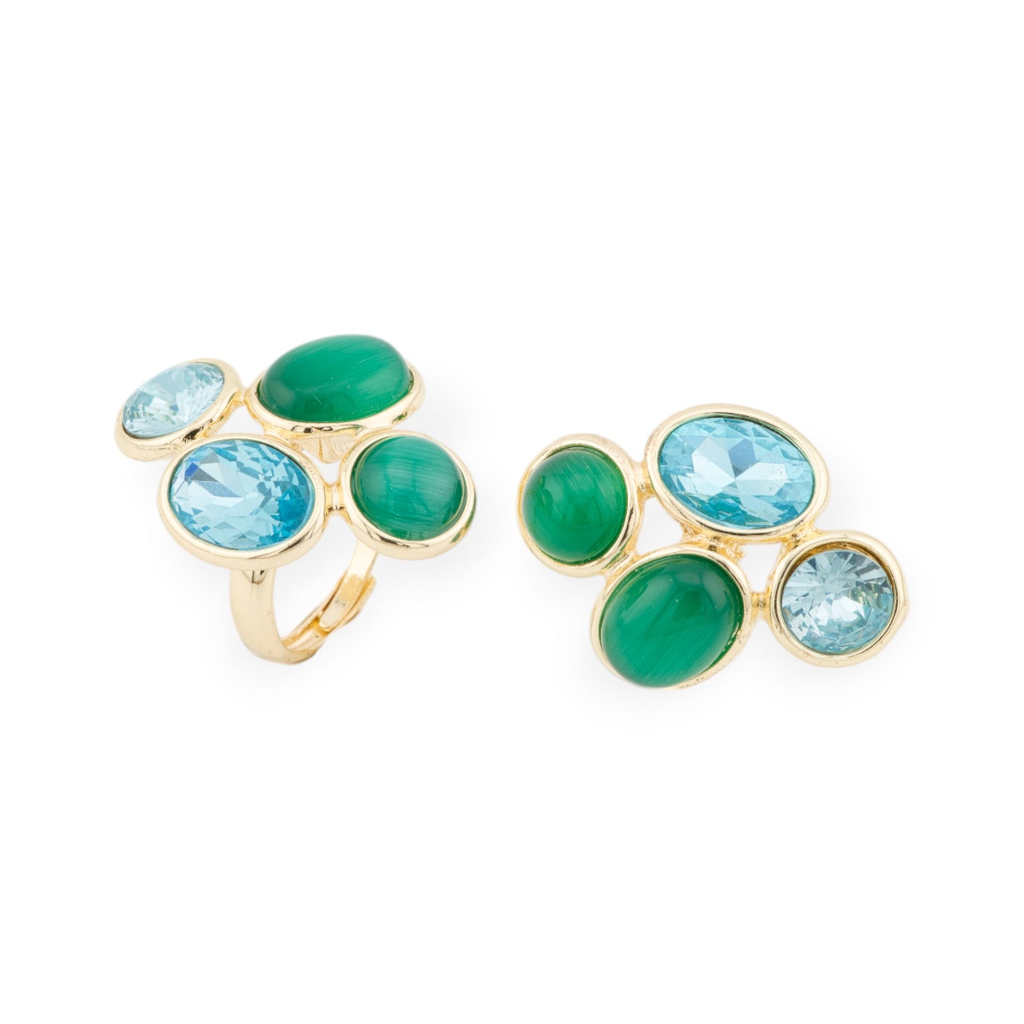 Gold Plated Bronze Cat's Eye CZ Crystal Ring - Unique and Adjustable Elegance