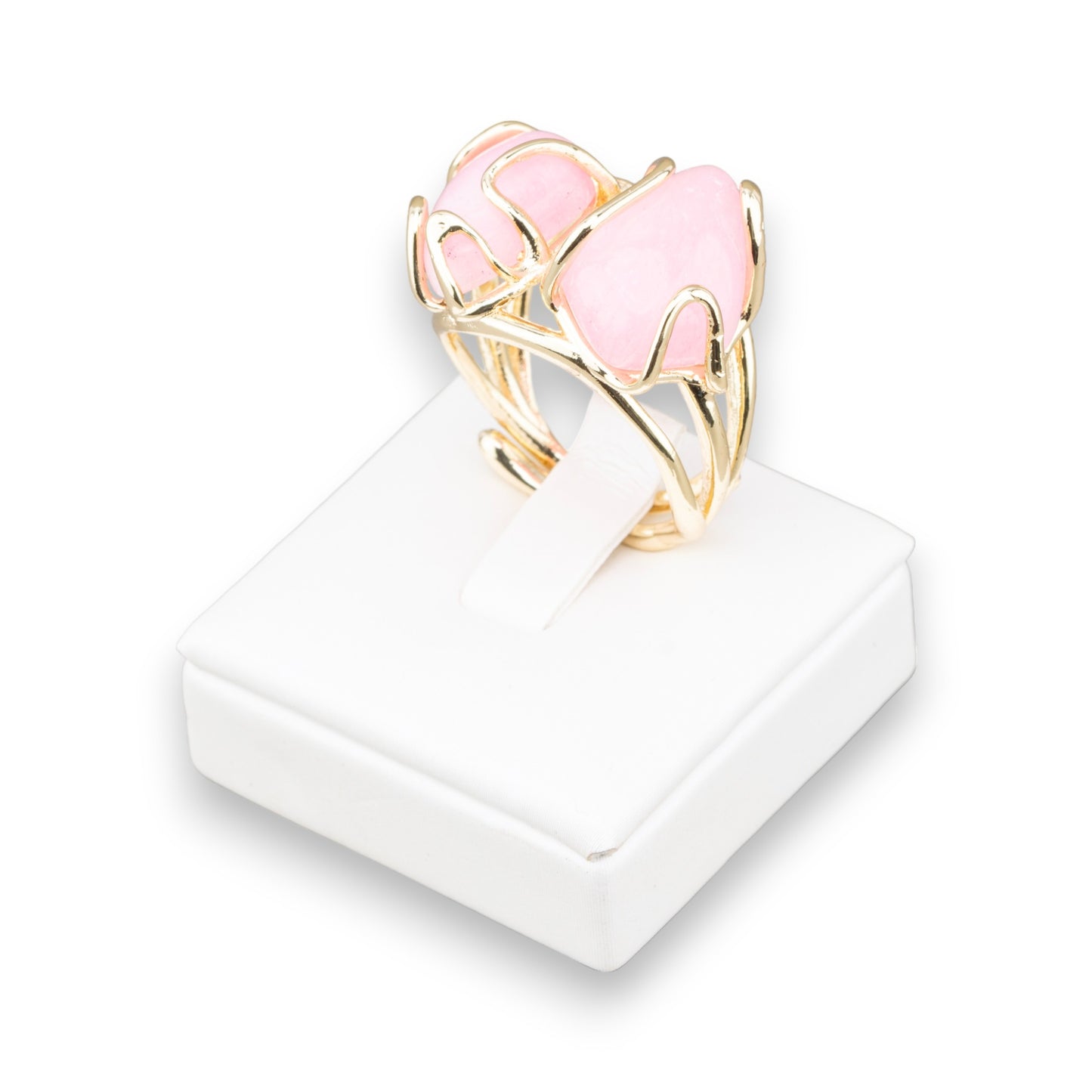 Anello Elegante in Bronzo con Pietre Naturali – Misura Regolabile, Giada Rosa