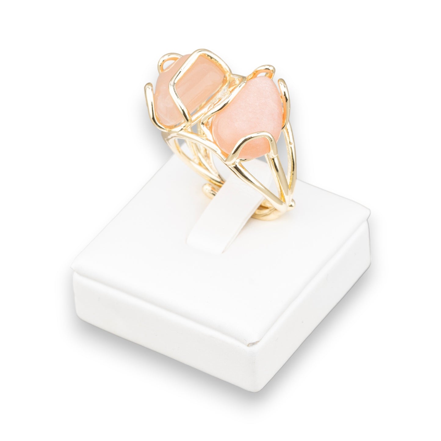 Anello Regolabile in Bronzo con Pietre Naturali - Eleganza e Luce della Pietra di Luna Rosa