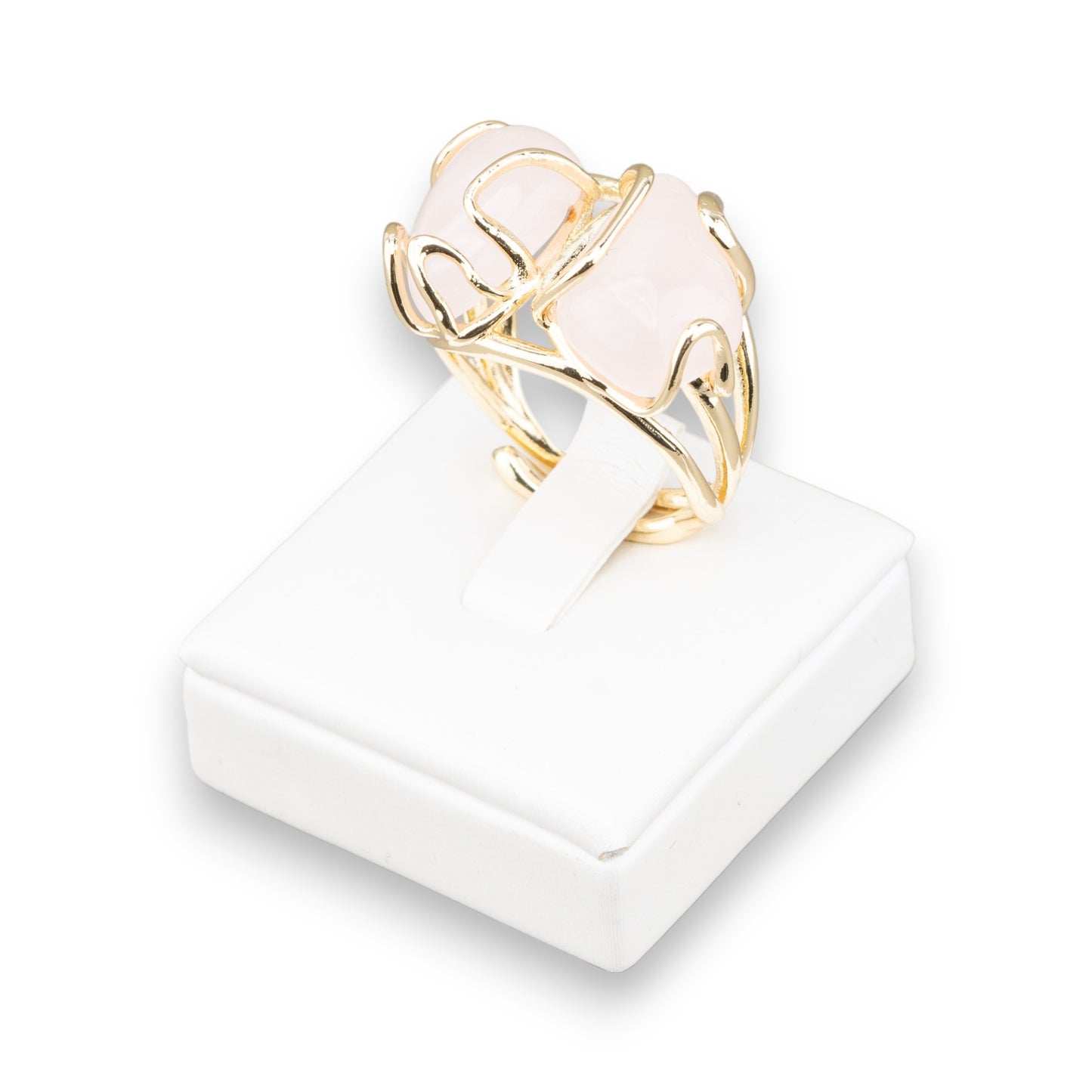 Anello Elegante in Bronzo con Quarzo Rosa Naturale - Misura Regolabile e Design Unico