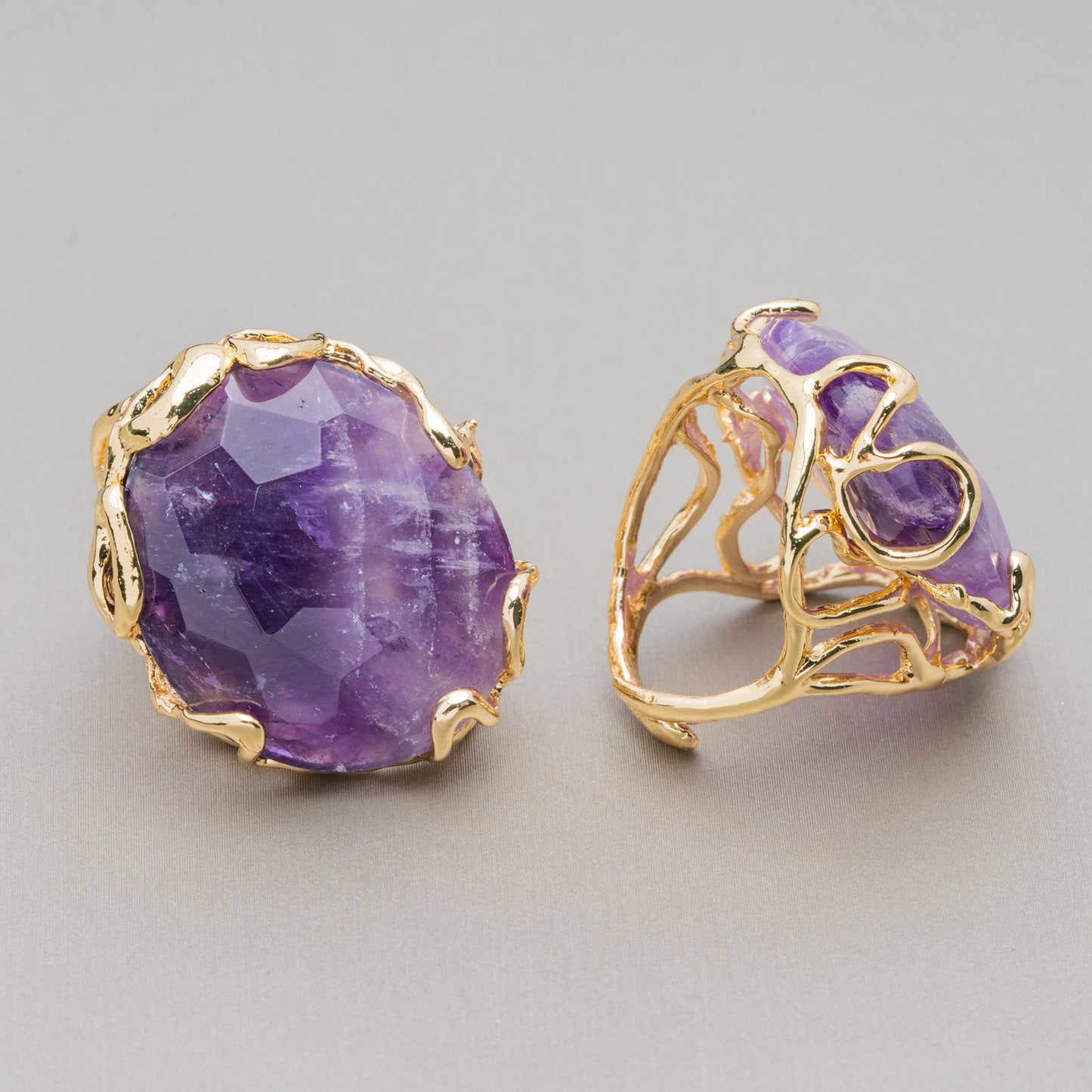 AURORA-1 Ring in Gilded Bronze with Amethyst - Unique Artisan Elegance