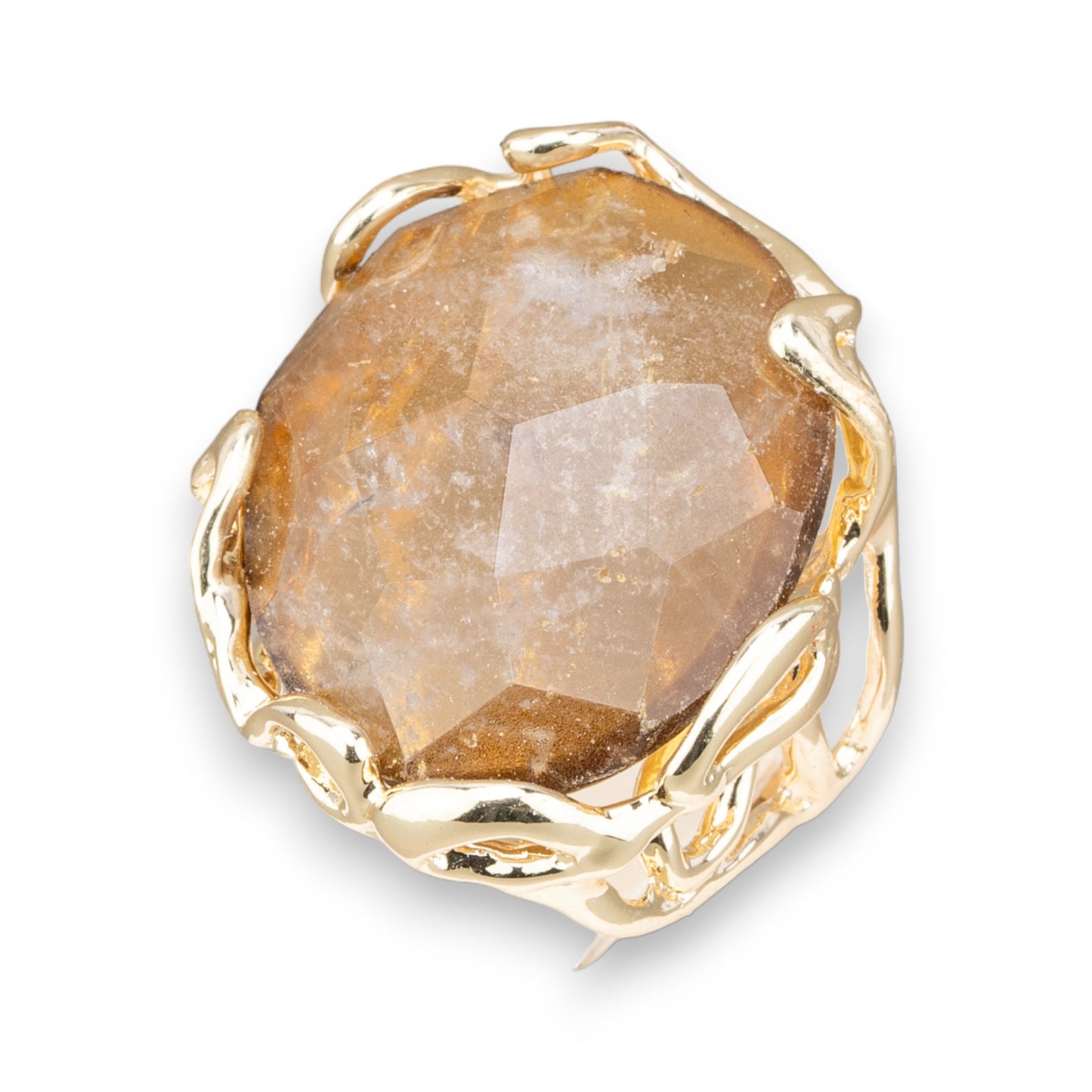 Anello AURORA-1 in Bronzo Dorato con Cristallo di Rocca Marrone - Eleganza Artigianale Unica