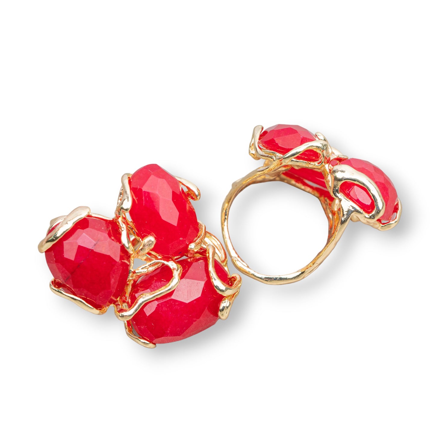 AURORA Ring in Gilded Bronze with Red Jade - A Unique Handcrafted Jewel for You