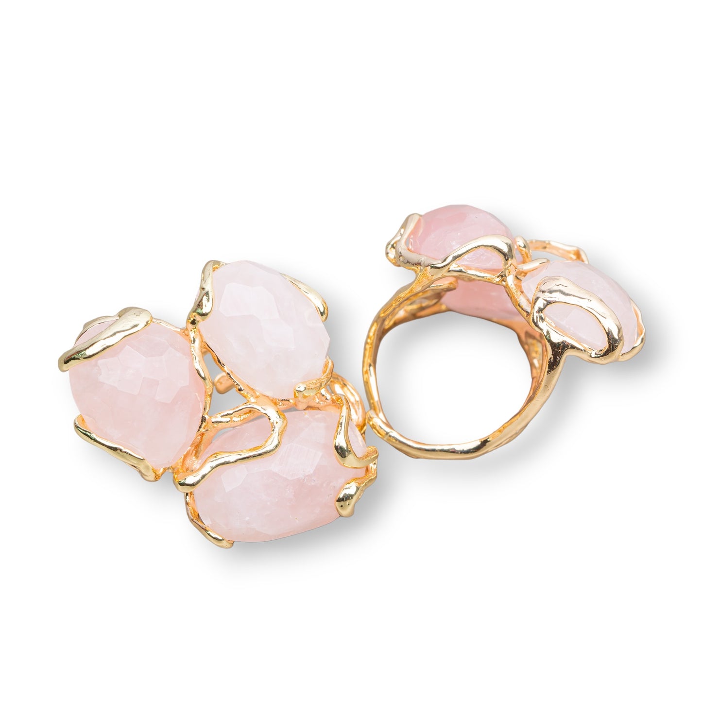 AURORA Ring in Gilded Bronze with Rose Quartz - Artisan Elegance for Every Occasion