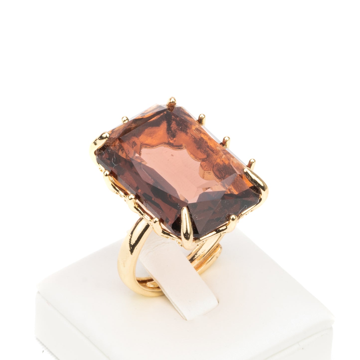 Anello Artigianale ELEN in Bronzo Dorato con Cristallo CZ Cabochon Viola