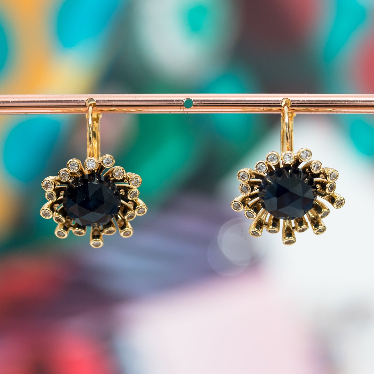 Elegant Bronze Earrings with Zircons and Cat's Eye - Unique and Refined Design