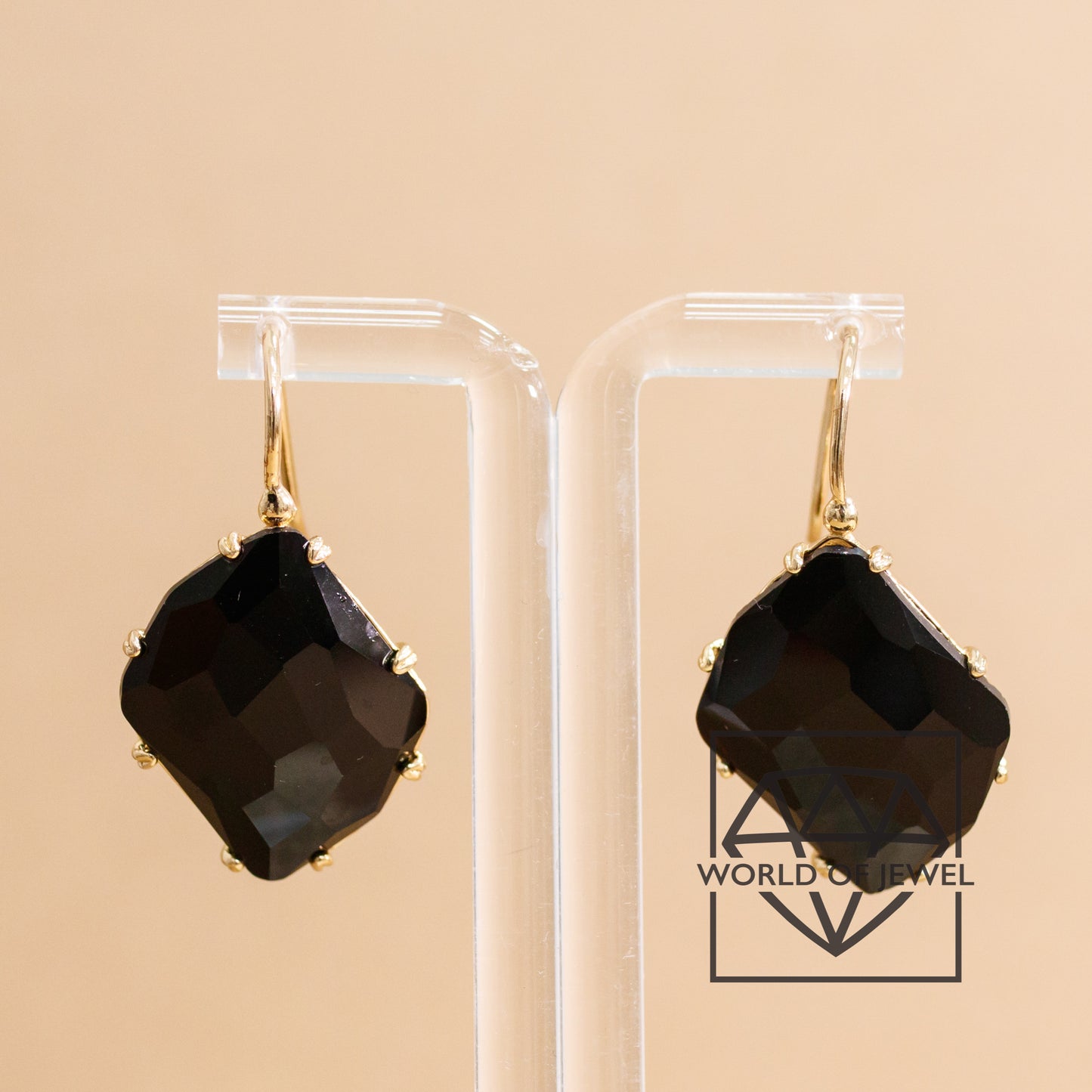 Bronze Monachella Earrings with Cat's Eye Cabochon - Golden and Black Elegance