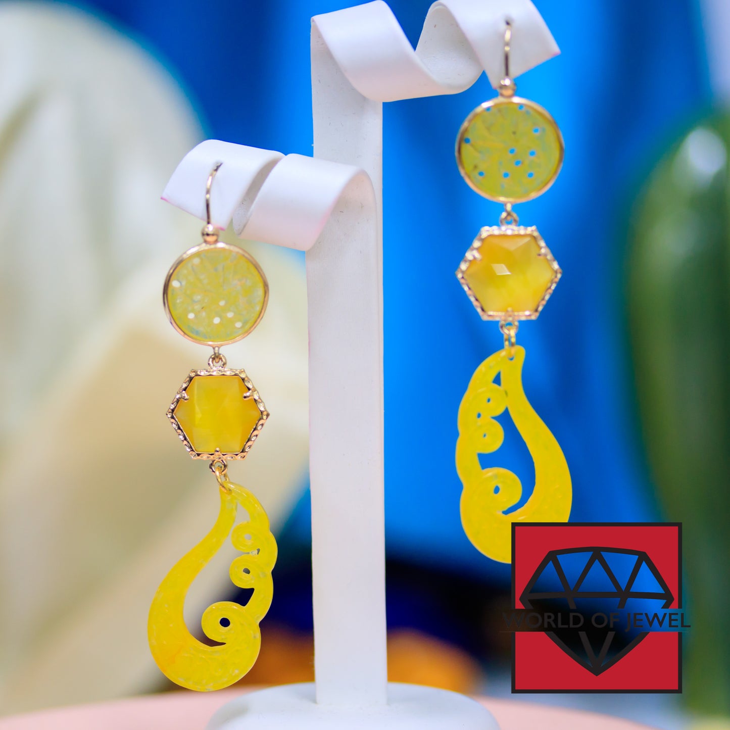 Elegant Bronze Cat's Eye and Yellow Burma Jade Ear Stud Earrings