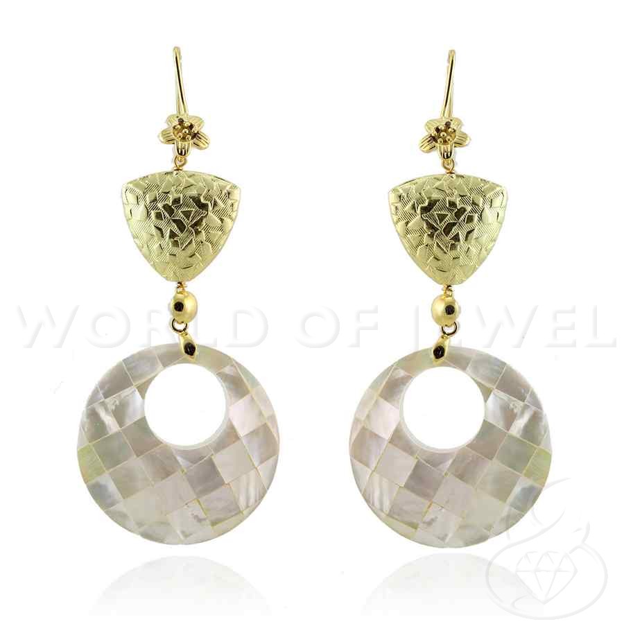 Radiant Elegance: Gilded Bronze Monachella Earrings with Mosaic Mother of Pearl