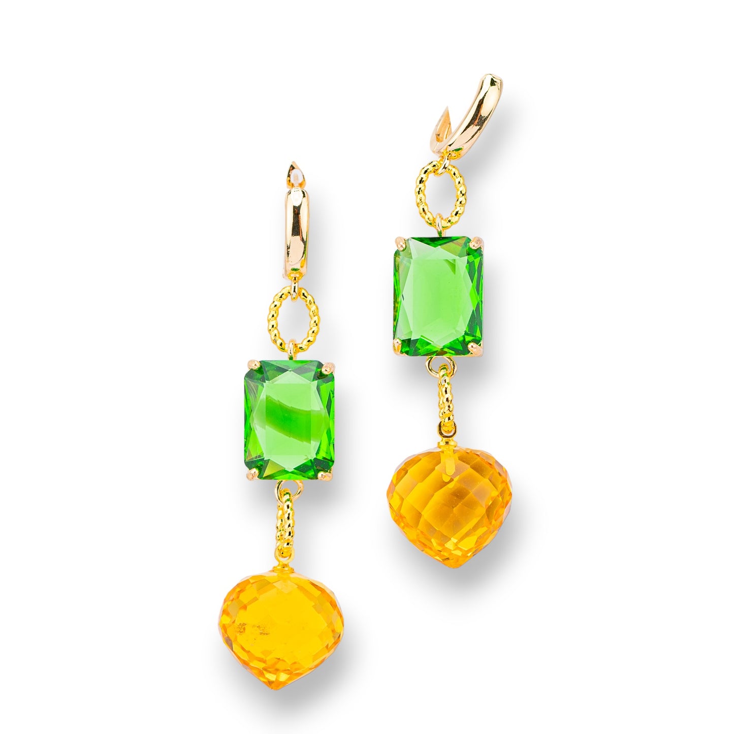 Bronze CZ Crystal Stud Earrings – Green and Yellow Elegance