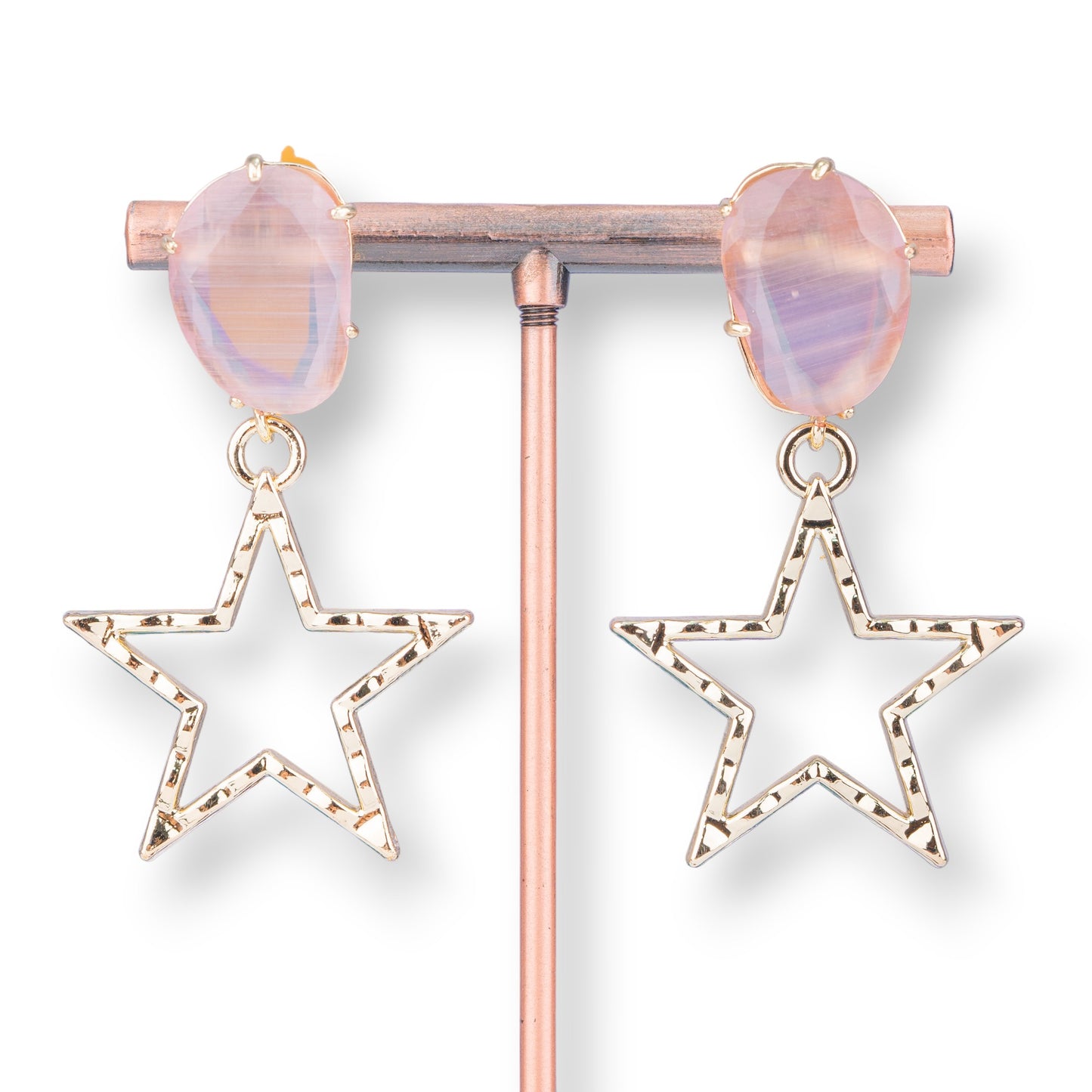 Bronze Stud Earrings with Magic Cat's Eye and Zama Star - Cipria Elegance