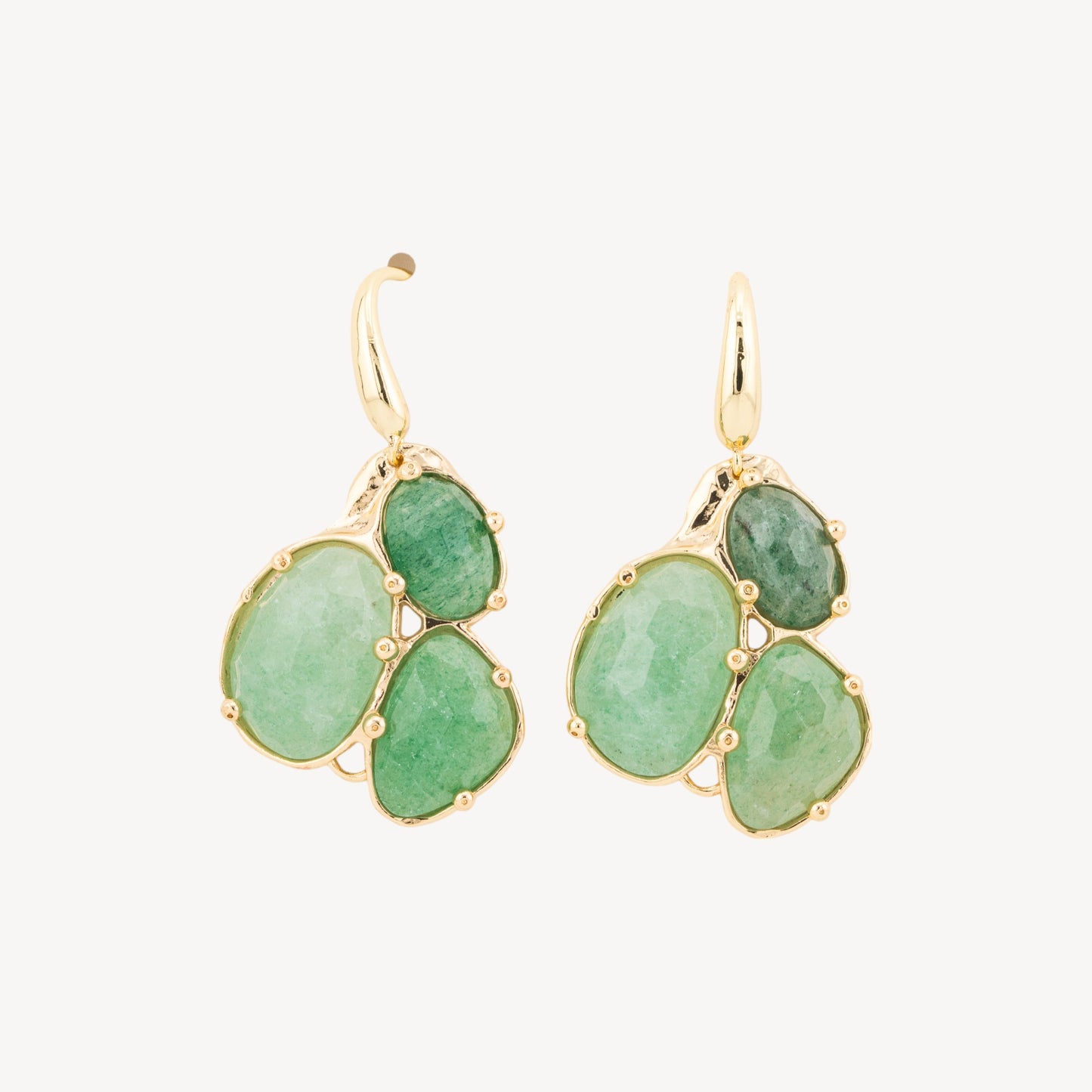 Elegant Gold Plated Bronze Earrings with Green Aventurine Pendant