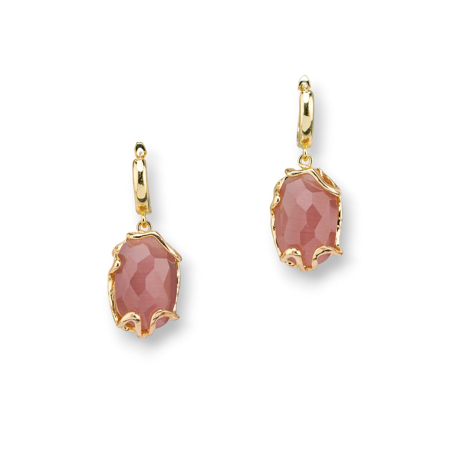 Gorgeous Bronze Cat's Eye Earrings - Golden and Purple Elegance