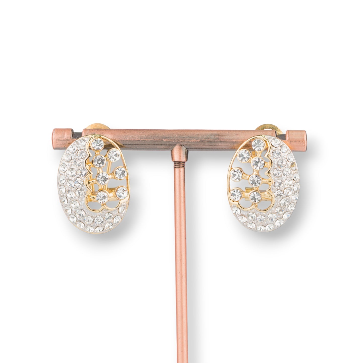 Elegant Oval Earrings in Gold Brass with Shiny Zircons - Unique Style