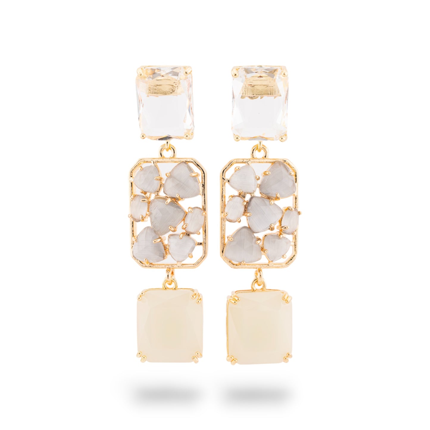 Orecchini Perno in Bronzo con Pendenti di Occhio di Gatto - Eleganza Dorata Unica