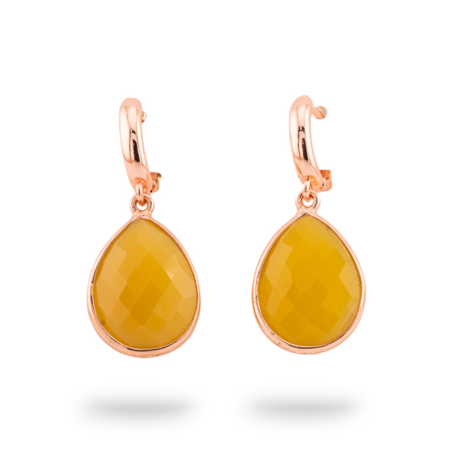 Eleganti Orecchini in Bronzo con Pietre Dure - Gocce in Oro Rosa e Agata Gialla