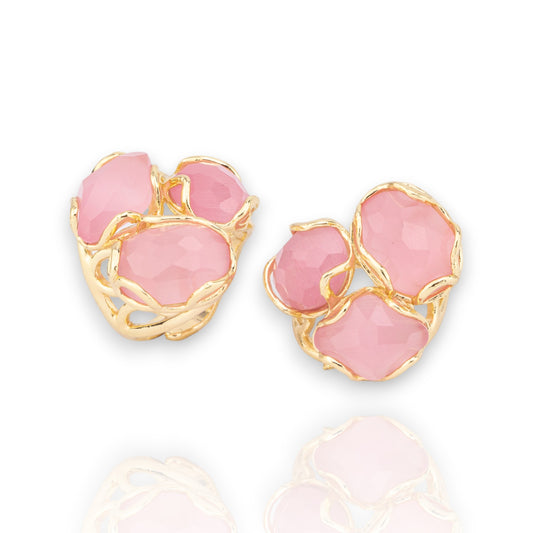 Anello Di Bronzo Collezione AURORA 25x27mm Con Occhio Di Gatto Misura Regolabile Dorato Rosa