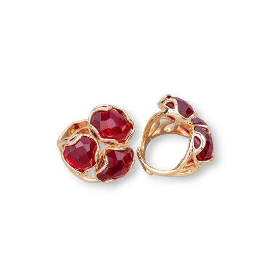 Anello Di Bronzo Collezione AURORA 25x27mm Con Occhio Di Gatto Misura Regolabile Dorato Rosso Ruby