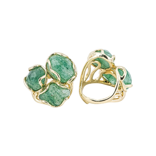 Anello Di Bronzo Collezione AURORA 25x27mm Con Occhio Di Gatto Misura Regolabile Dorato Verde