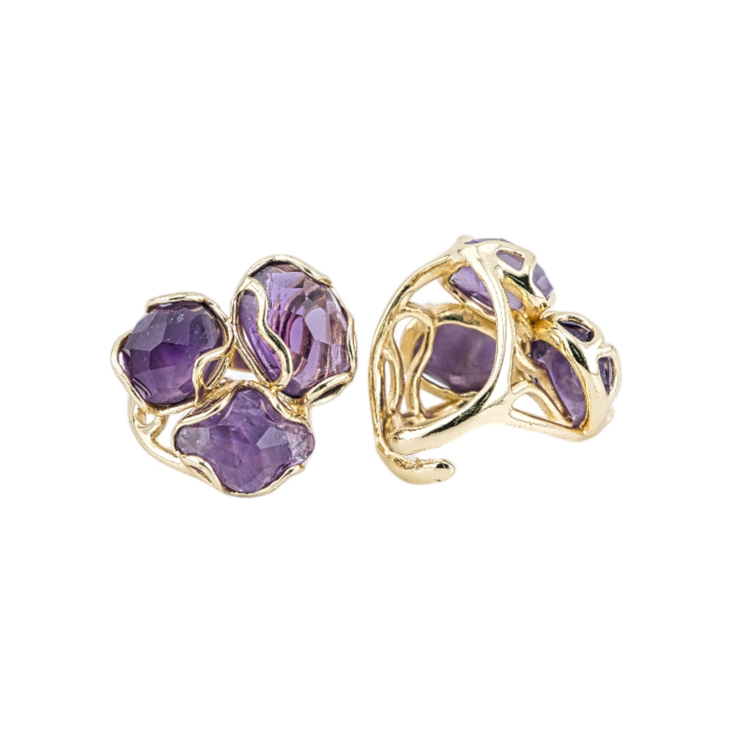 Anello Di Bronzo Collezione AURORA 25x27mm Con Occhio Di Gatto Misura Regolabile Dorato Viola