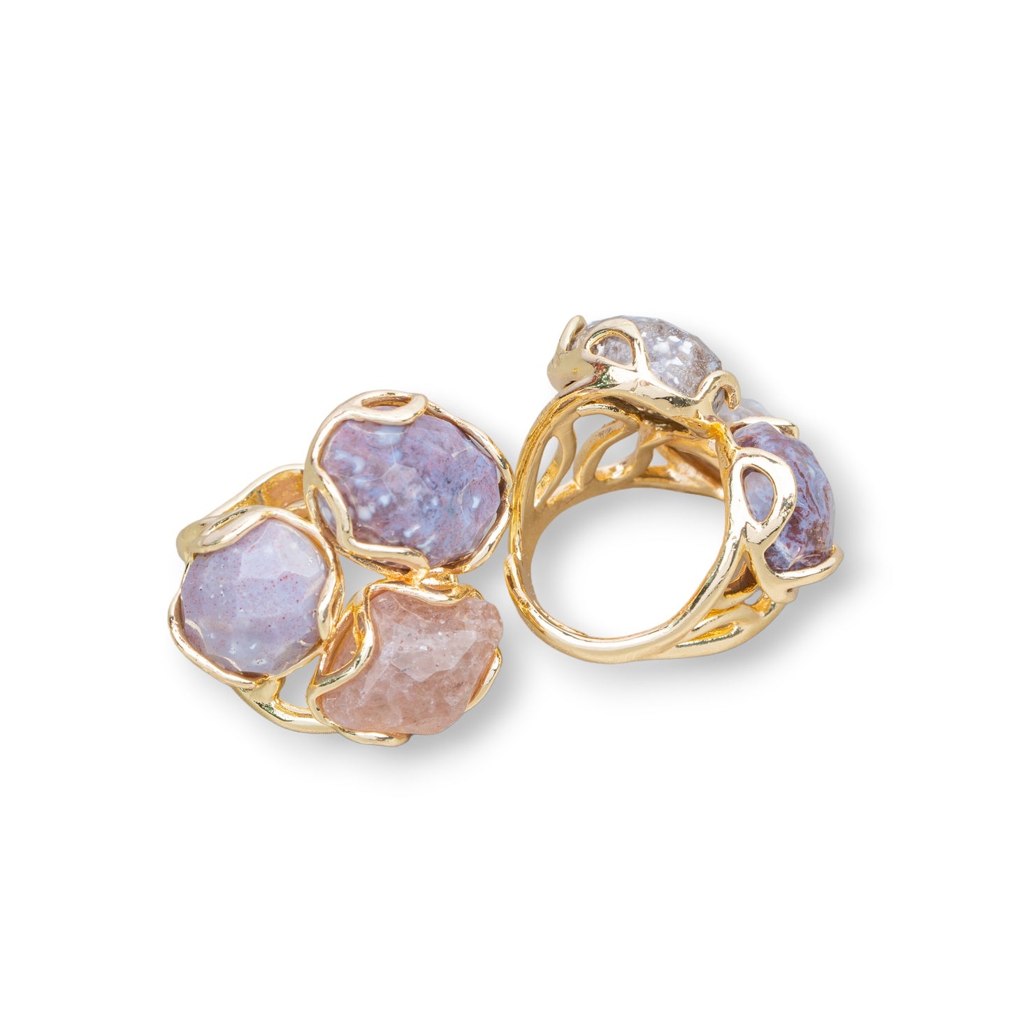 Bronze Ring AURORA Collection 25x27mm With Hard Stones Adjustable Size Gold Indian Agate Purple