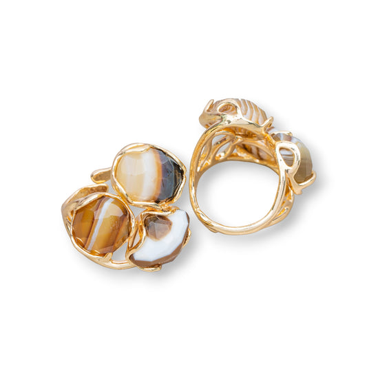 Aurora Ring in Gilded Bronze with Hard Stones - Natural Elegance