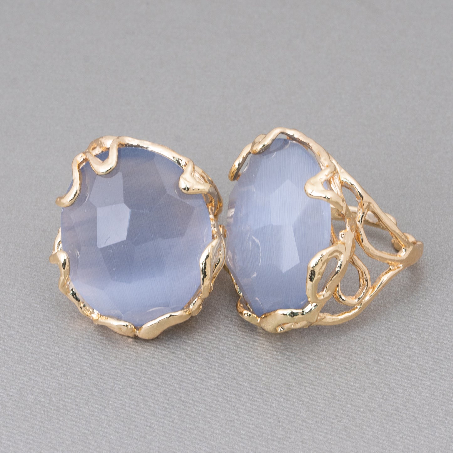 Anello AURORA in Bronzo con Occhio di Gatto - Eleganza Regolabile in Oro Grigio