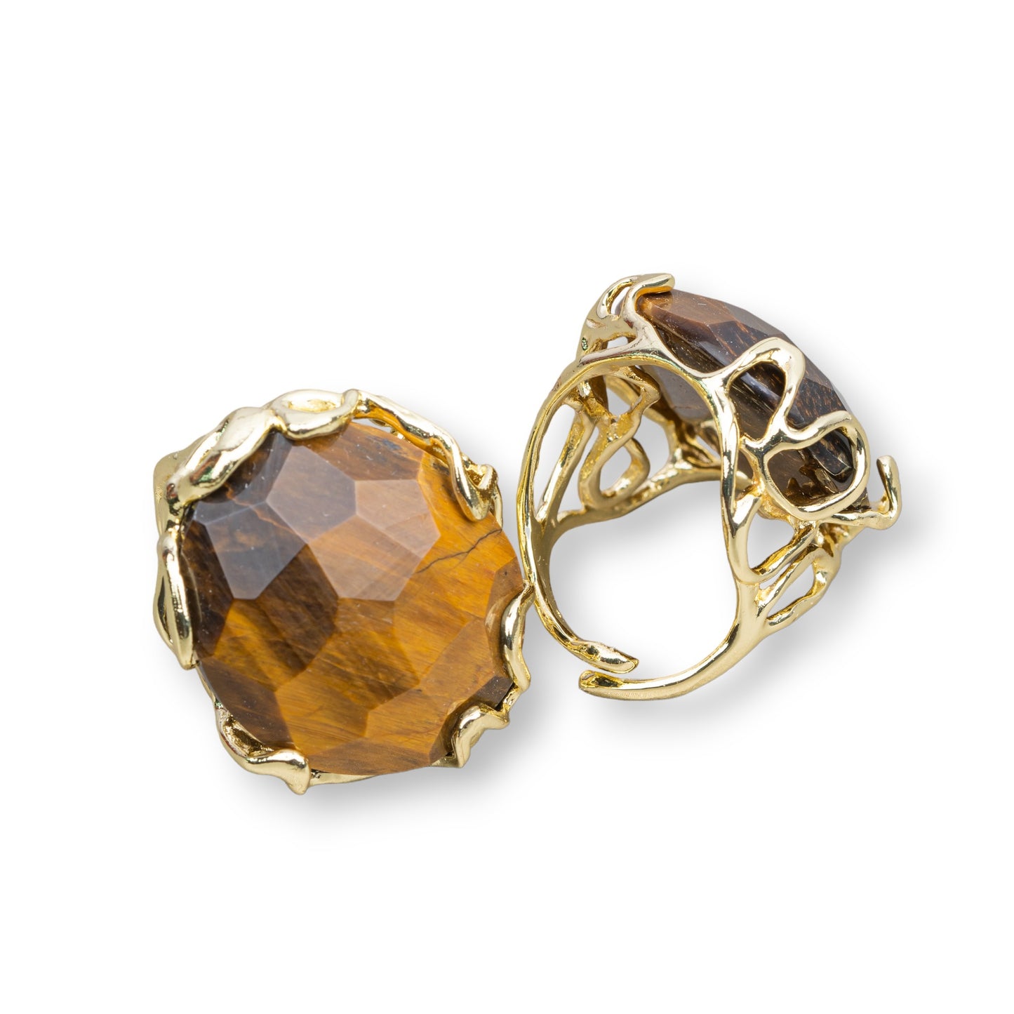 Bronze Ring AURORA Collection 28x32mm With Hard Stones Adjustable Size Gold Tiger's Eye 2