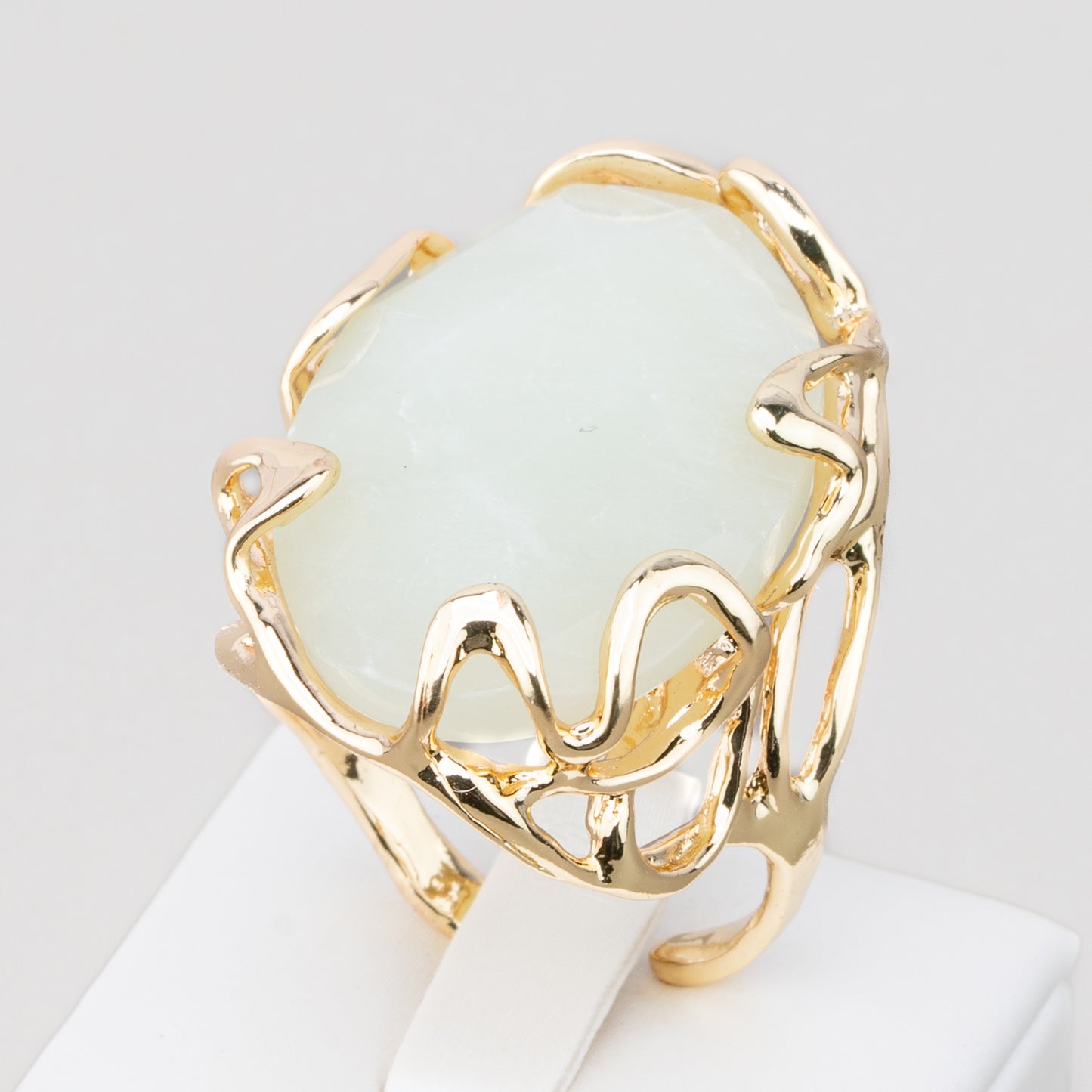 Bronze Ring AURORA Collection 28x32mm With Hard Stones Adjustable Size Gold Oval New Jade