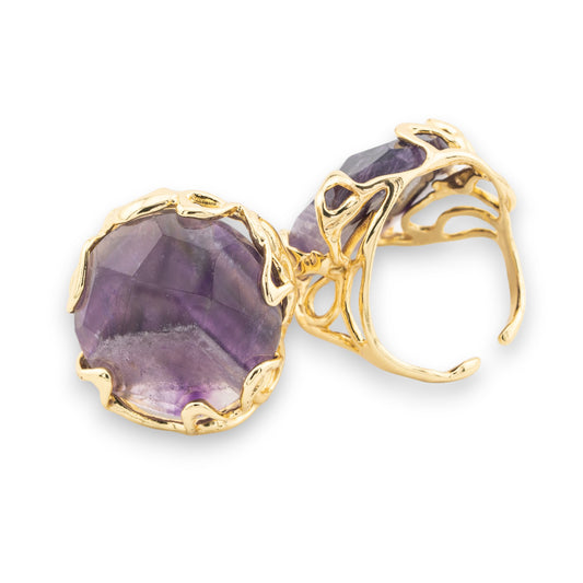 Anello Aurora in Bronzo con Pietre Dure - Eleganza Regolabile con Ametista