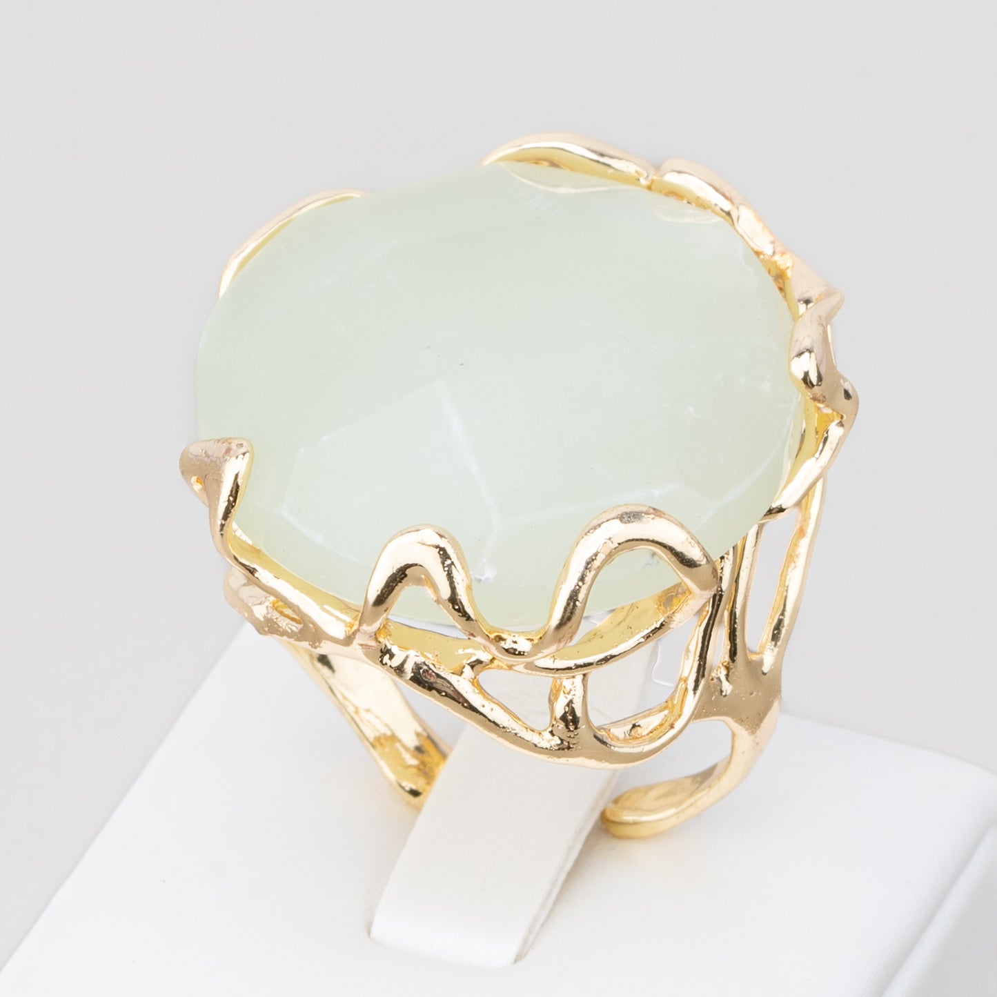 Bronze Ring AURORA Collection 28x32mm With Hard Stones Adjustable Size Gold Round New Jade