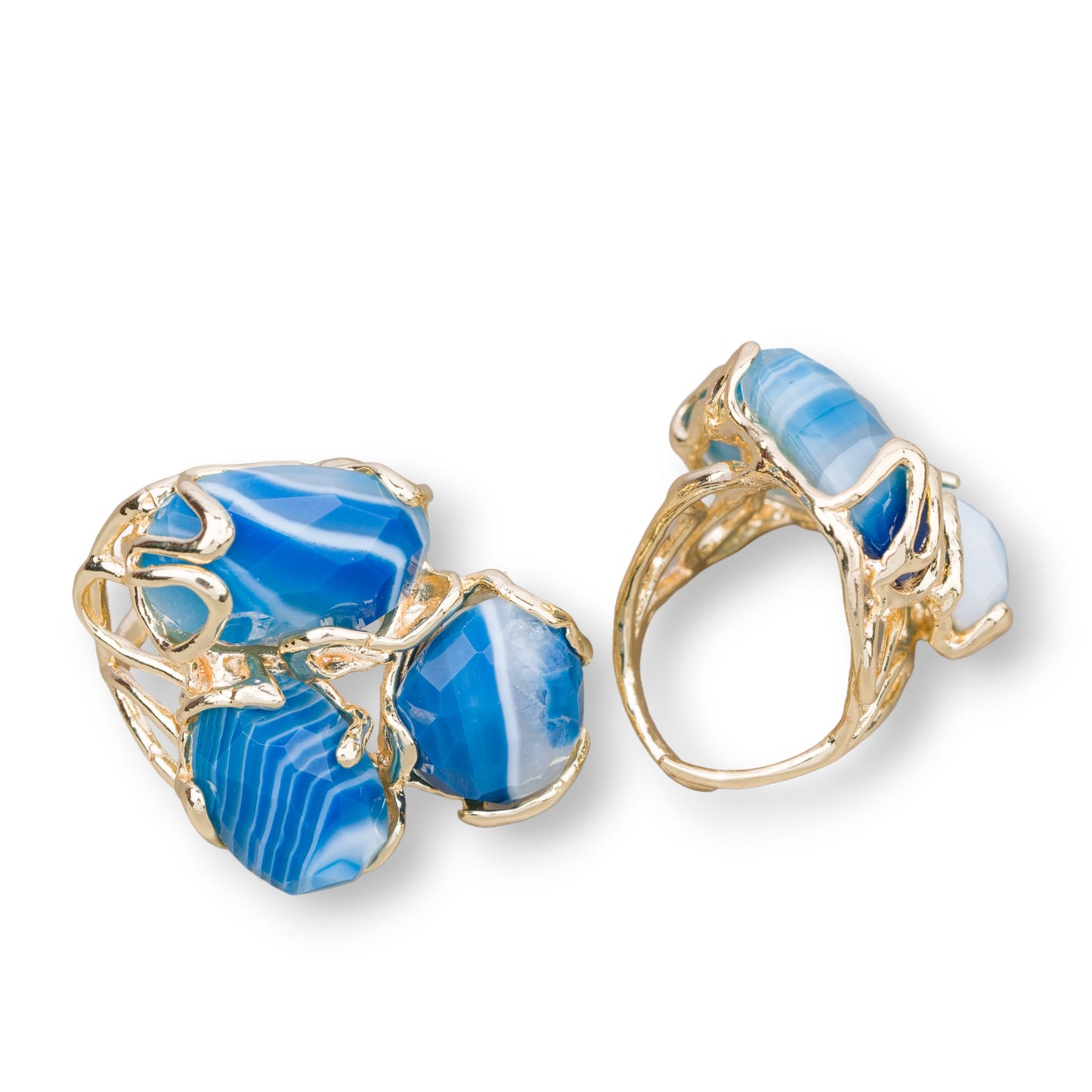 Anello Aurora in Bronzo con Pietre Dure: Eleganza Regolabile in Agata Blu
