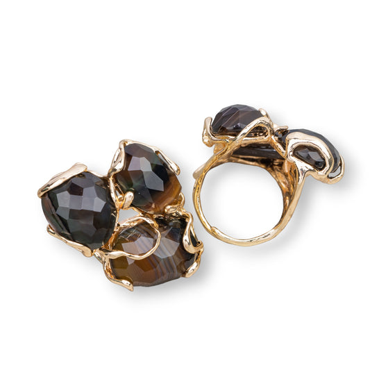 AURORA Ring in Gilded Bronze with Hard Stones - Unique Elegance and Style