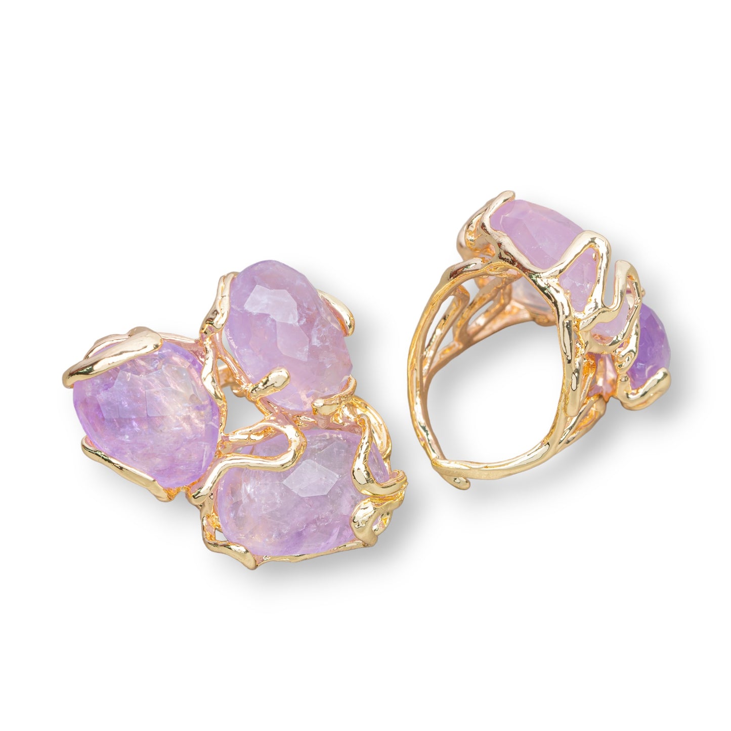 AURORA Ring in Gilded Bronze with Hard Stones - Adjustable Elegance with Lavender Amethyst