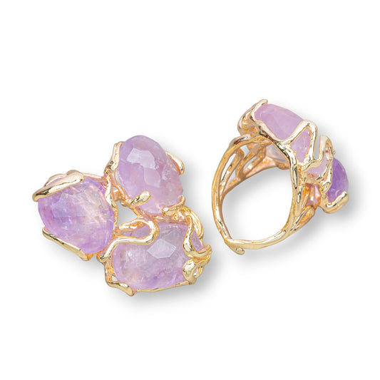 AURORA Ring in Gilded Bronze with Hard Stones - Adjustable Elegance with Lavender Amethyst