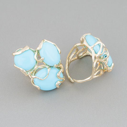 Bronze Ring AURORA Collection 32x36mm With Hard Stones Adjustable Size Gold Turquoise Paste