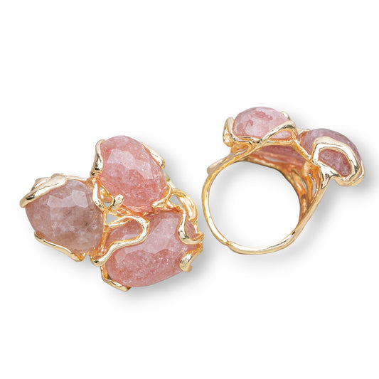 AURORA Ring in Gilded Bronze with Strawberry Quartz - Elegance and Uniqueness