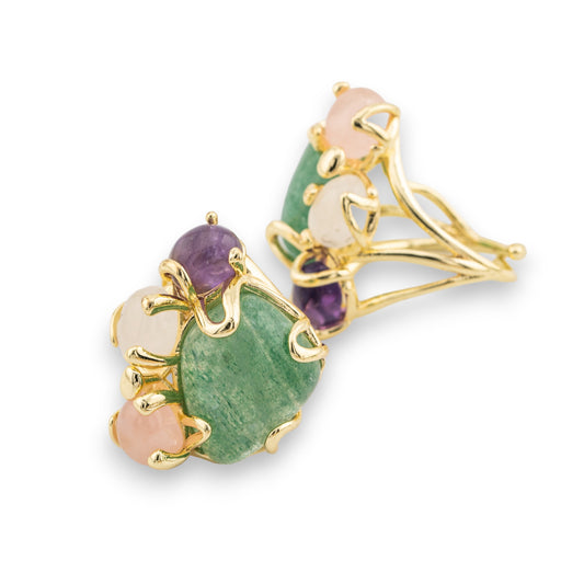 Anello Aurora in Bronzo con Pietre Naturali – Eleganza Regolabile per Ogni Occasione