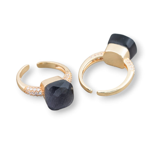 Bronze Ring with Cat's Eye and Zirconia Set - Unique Elegance and Style