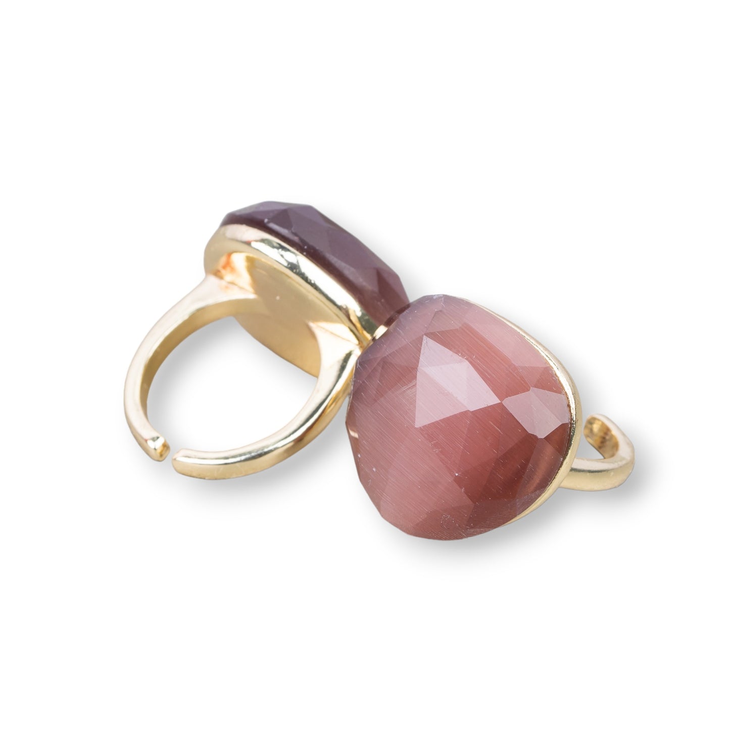 Anello Di Bronzo Con Occhio Di Gatto Cuore Sfaccettato 23mm Misura Regolabile Violetto