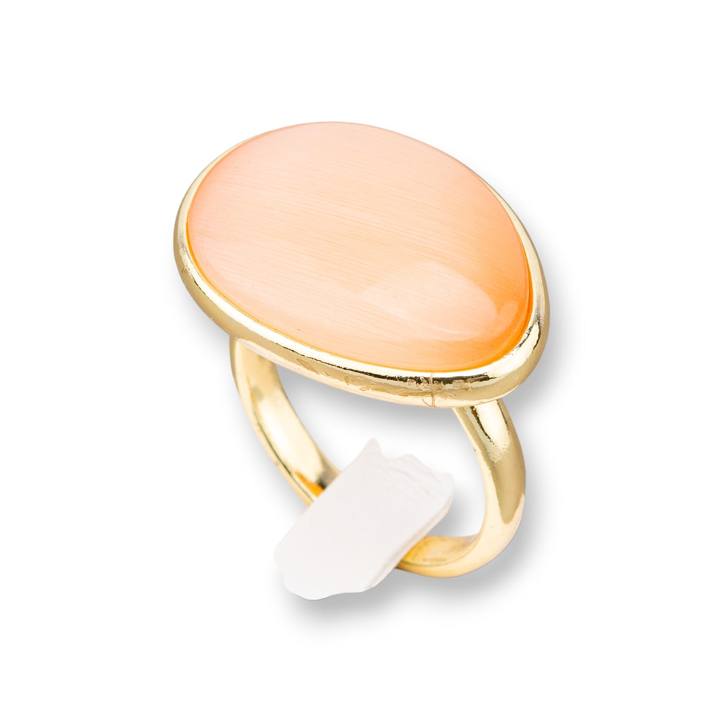 Anello Di Bronzo Con Occhio Di Gatto Incastonato Mango Liscio 18x26mm Dorato Champagne