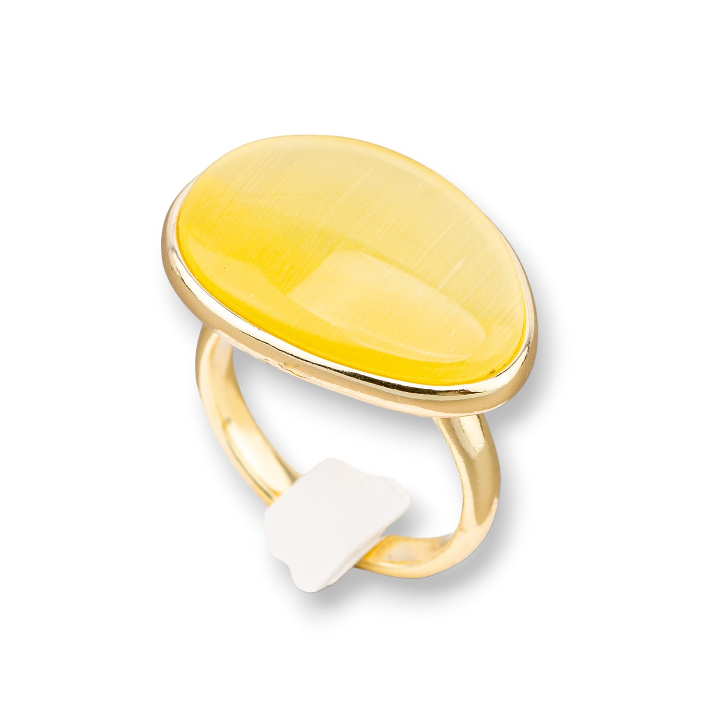 Anello Di Bronzo Con Occhio Di Gatto Incastonato Mango Liscio 18x26mm Dorato Giallo