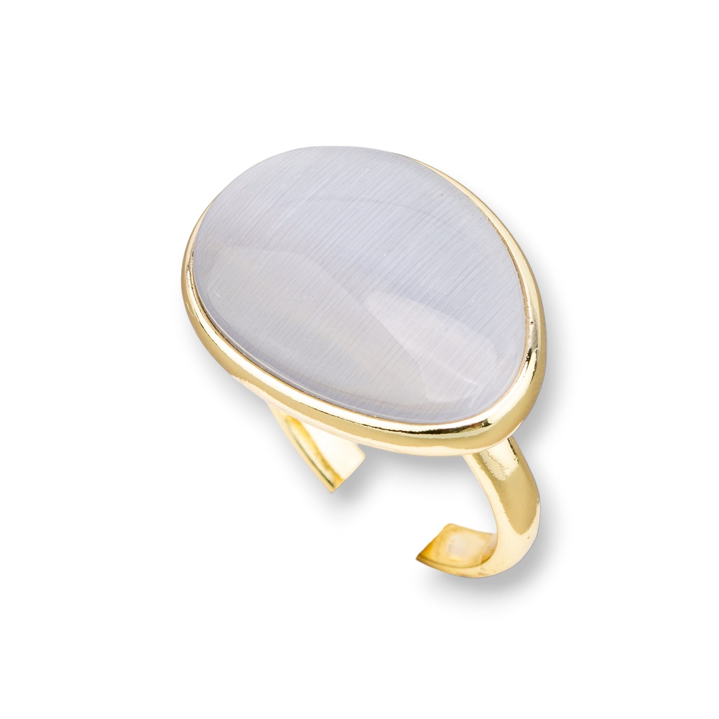 Anello Di Bronzo Con Occhio Di Gatto Incastonato Mango Liscio 18x26mm Dorato Grigio